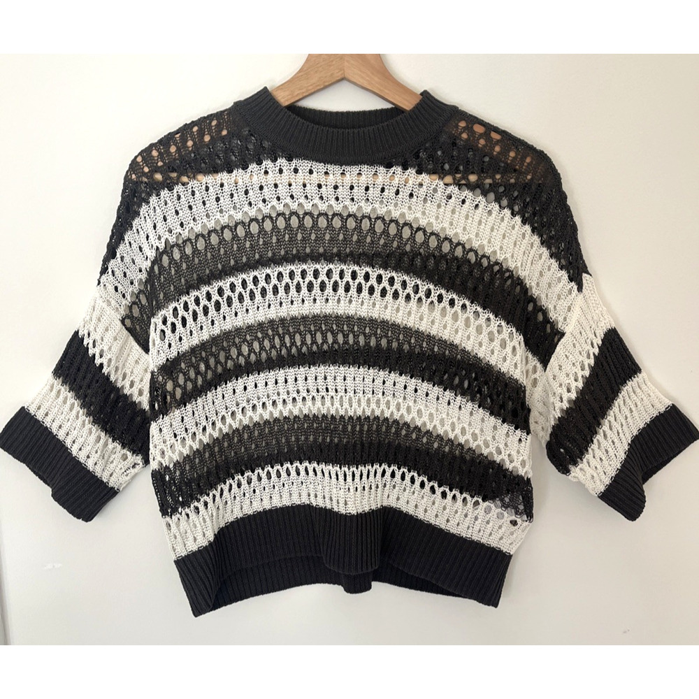 Madewell Open‎ Stitch Sweater Tee XS in Soft Charcoal Stripe